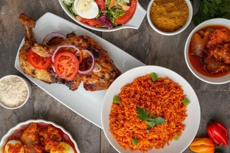 Jollof rice and grilled chicken for corporate catering